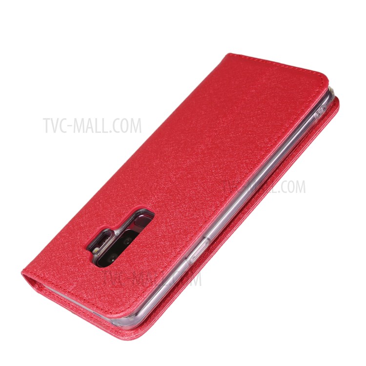 Silk Skin Leather Wallet Stand Protective Phone Case for Samsung Galaxy S9 Plus - Red-7