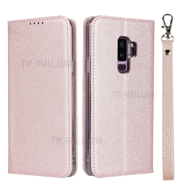 Silk Skin Leather Wallet Stand Protective Phone Case for Samsung Galaxy S9 Plus - Rose Gold-1