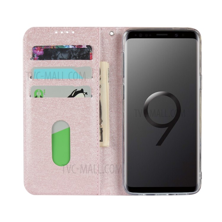Silk Skin Leather Wallet Stand Protective Phone Case for Samsung Galaxy S9 Plus - Rose Gold-3