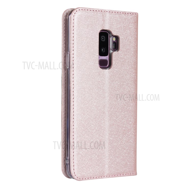 Silk Skin Leather Wallet Stand Protective Phone Case for Samsung Galaxy S9 Plus - Rose Gold-5