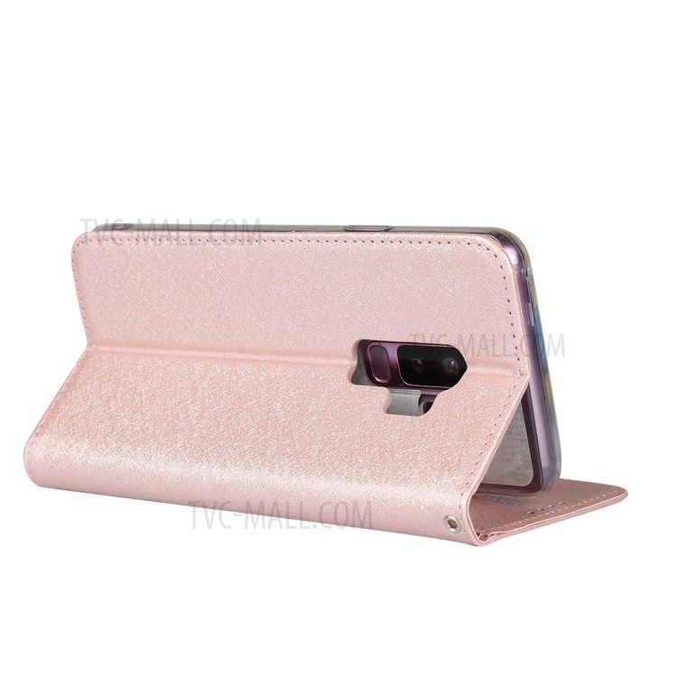 Silk Skin Leather Wallet Stand Protective Phone Case for Samsung Galaxy S9 Plus - Rose Gold-6
