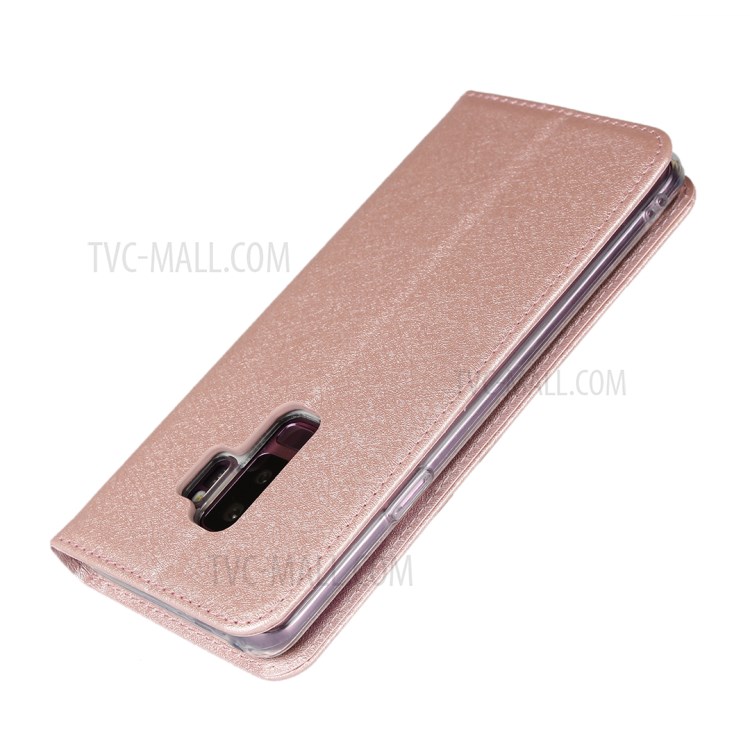 Silk Skin Leather Wallet Stand Protective Phone Case for Samsung Galaxy S9 Plus - Rose Gold-7