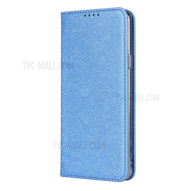 Silk Skin Leather Wallet Stand Protective Phone Case for Samsung Galaxy S9 Plus - Blue-4