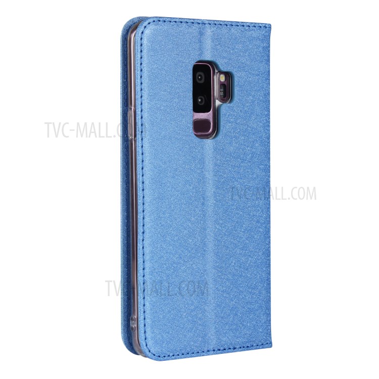Silk Skin Leather Wallet Stand Protective Phone Case for Samsung Galaxy S9 Plus - Blue-5