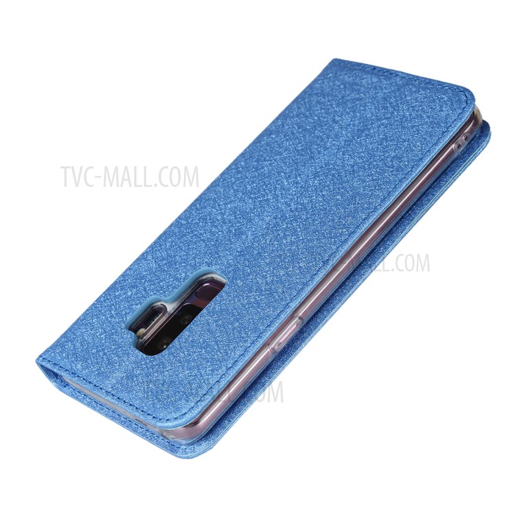 Silk Skin Leather Wallet Stand Protective Phone Case for Samsung Galaxy S9 Plus - Blue-7