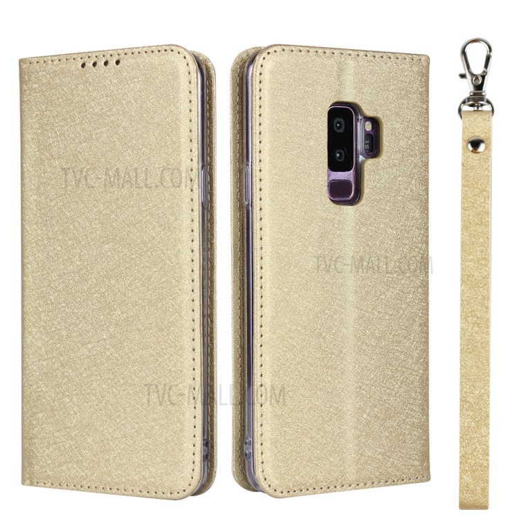 Silk Skin Leather Wallet Stand Protective Phone Case for Samsung Galaxy S9 Plus - Gold-1