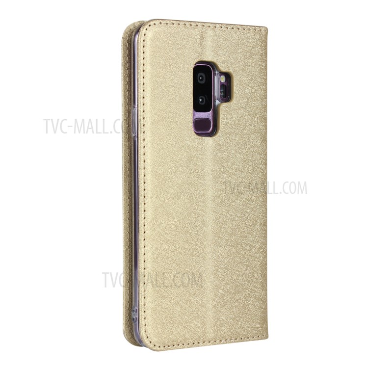 Silk Skin Leather Wallet Stand Protective Phone Case for Samsung Galaxy S9 Plus - Gold-5