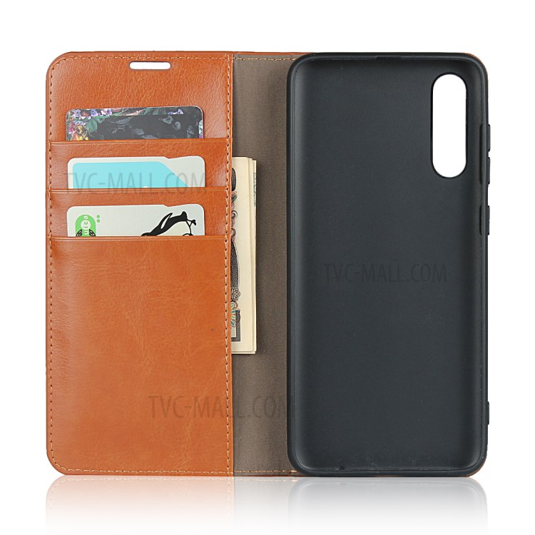 Crazy Horse Skin with Wallet Genuine Leather Case for Samsung Galaxy A70s - Brown-5