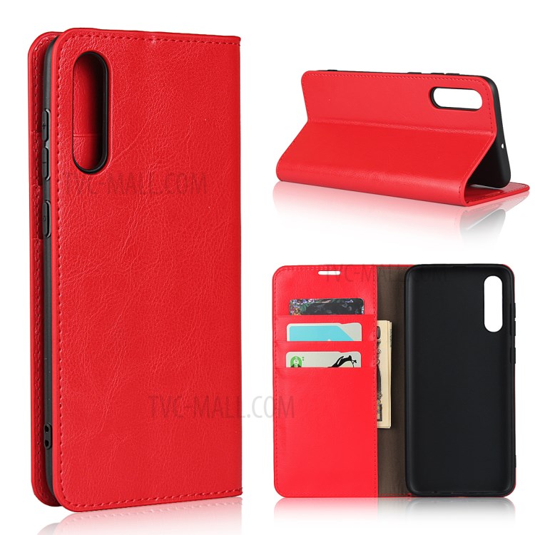 Crazy Horse Skin with Wallet Genuine Leather Case for Samsung Galaxy A70s - Red-1