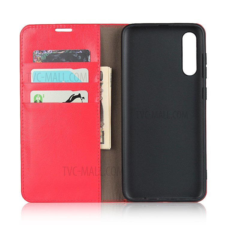 Crazy Horse Skin with Wallet Genuine Leather Case for Samsung Galaxy A70s - Red-4