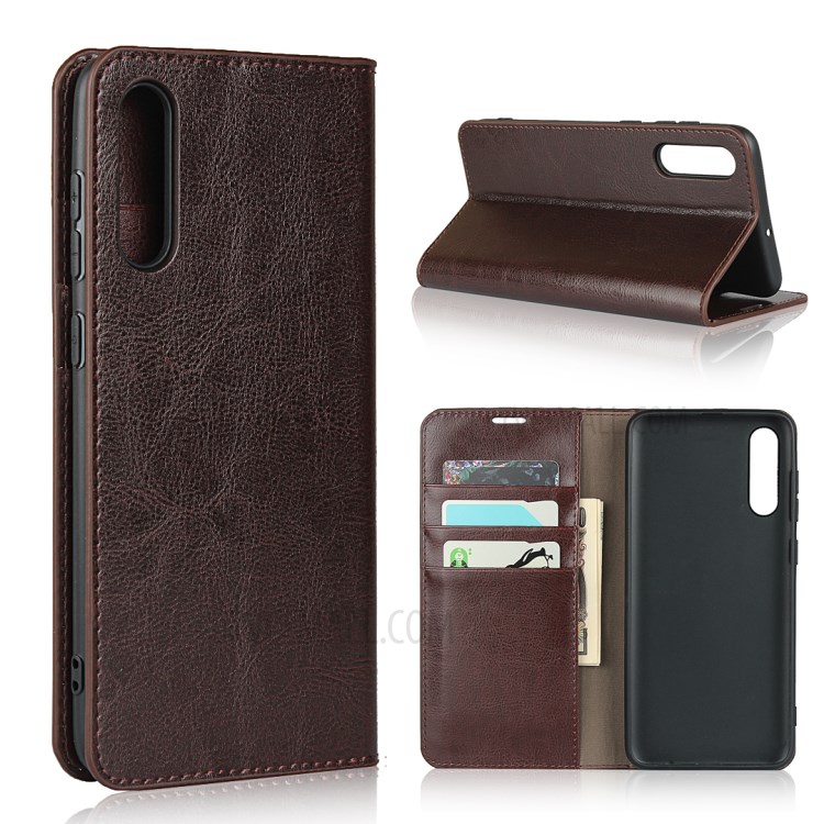 Crazy Horse Skin with Wallet Genuine Leather Case for Samsung Galaxy A70s - Coffee-1