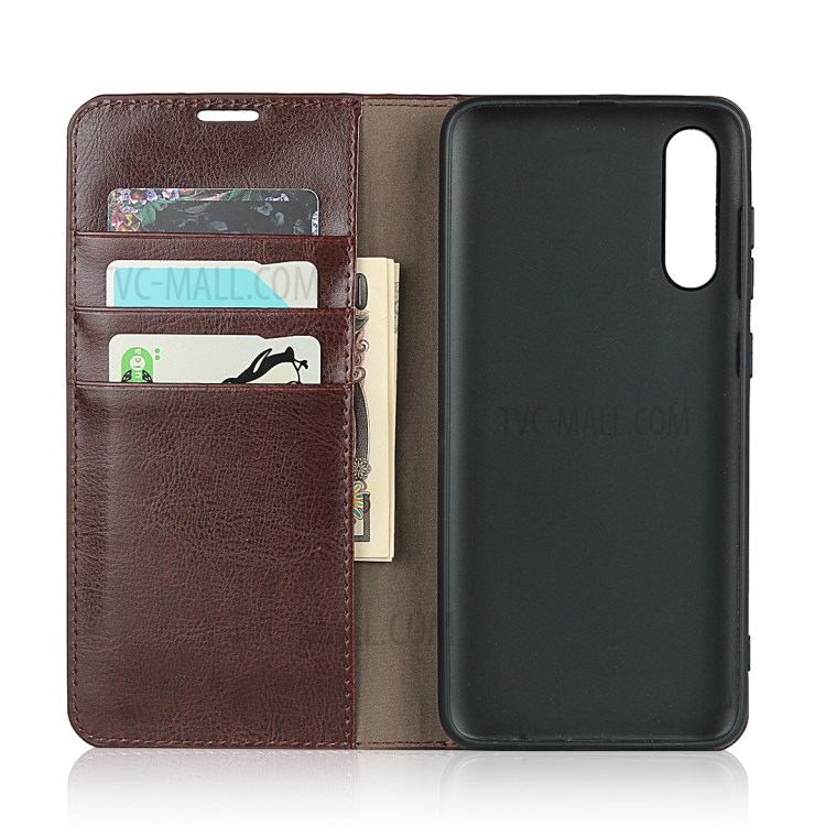 Crazy Horse Skin with Wallet Genuine Leather Case for Samsung Galaxy A70s - Coffee-4