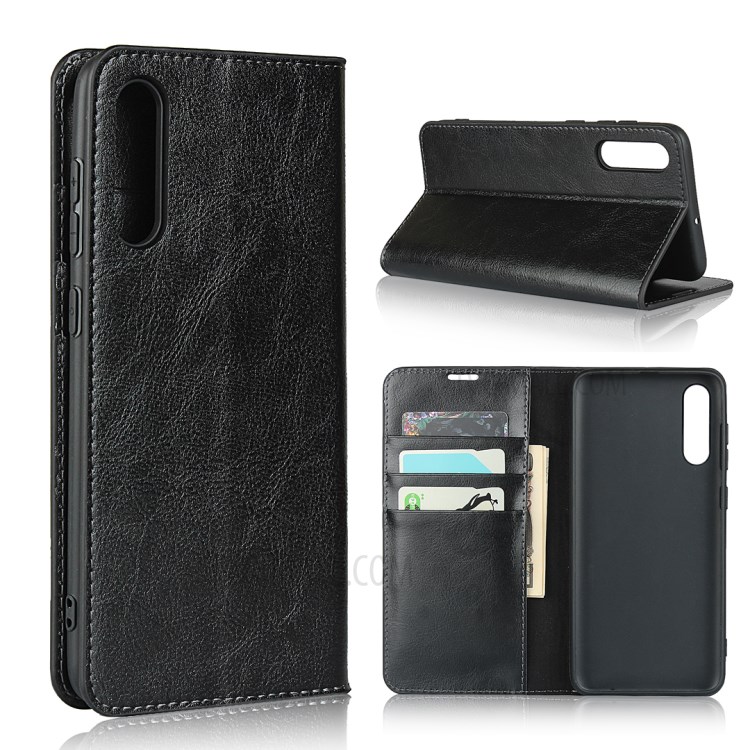 Crazy Horse Skin with Wallet Genuine Leather Case for Samsung Galaxy A70s - Black-1