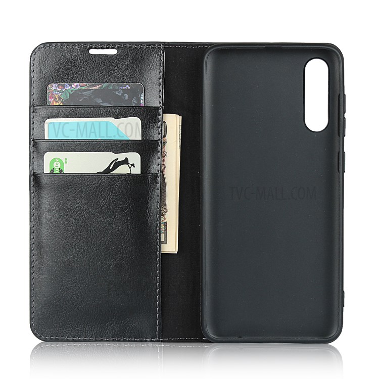 Crazy Horse Skin with Wallet Genuine Leather Case for Samsung Galaxy A70s - Black-4