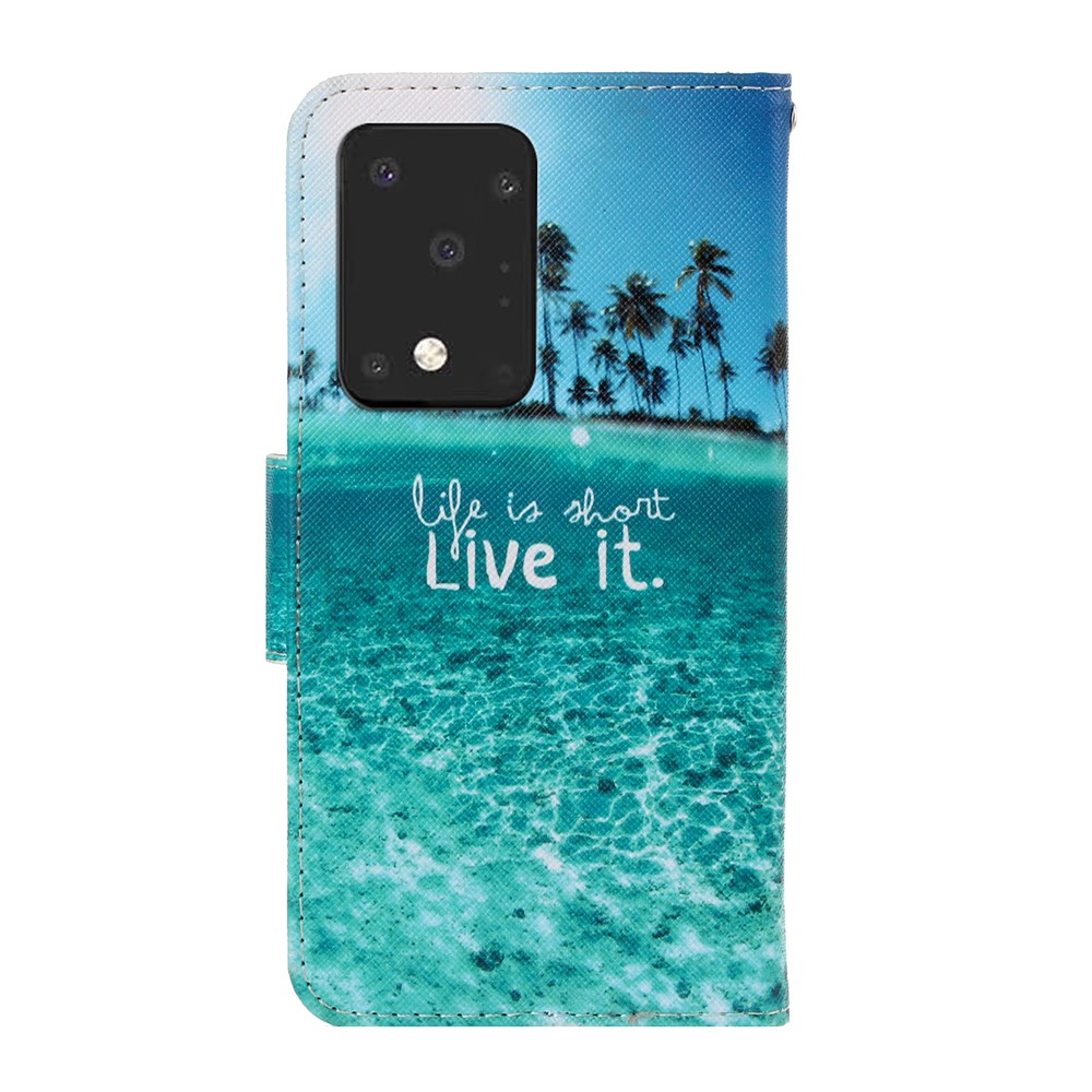 Pattern Printing Wallet Leather Protector Phone Shell Stand Case for Samsung Galaxy S20 Ultra - Sea-4