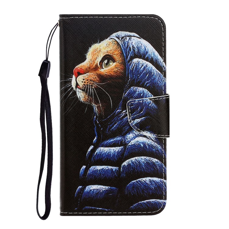Pattern Printing Wallet Leather Protector Phone Shell Stand Case for Samsung Galaxy S20 Ultra - Cat Wearing Cloth-1