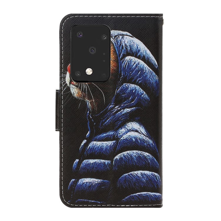 Pattern Printing Wallet Leather Protector Phone Shell Stand Case for Samsung Galaxy S20 Ultra - Cat Wearing Cloth-2