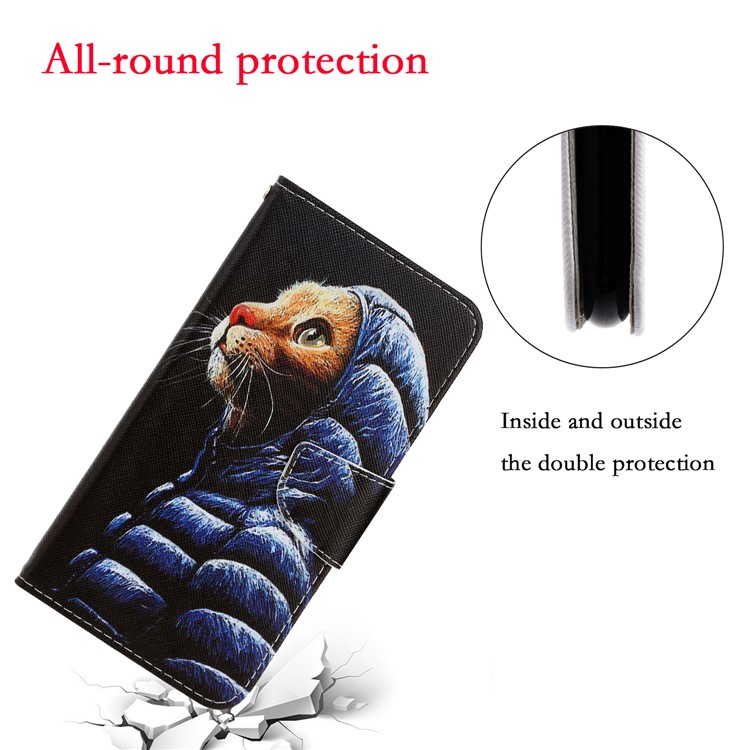 Pattern Printing Wallet Leather Protector Phone Shell Stand Case for Samsung Galaxy S20 Ultra - Cat Wearing Cloth-4