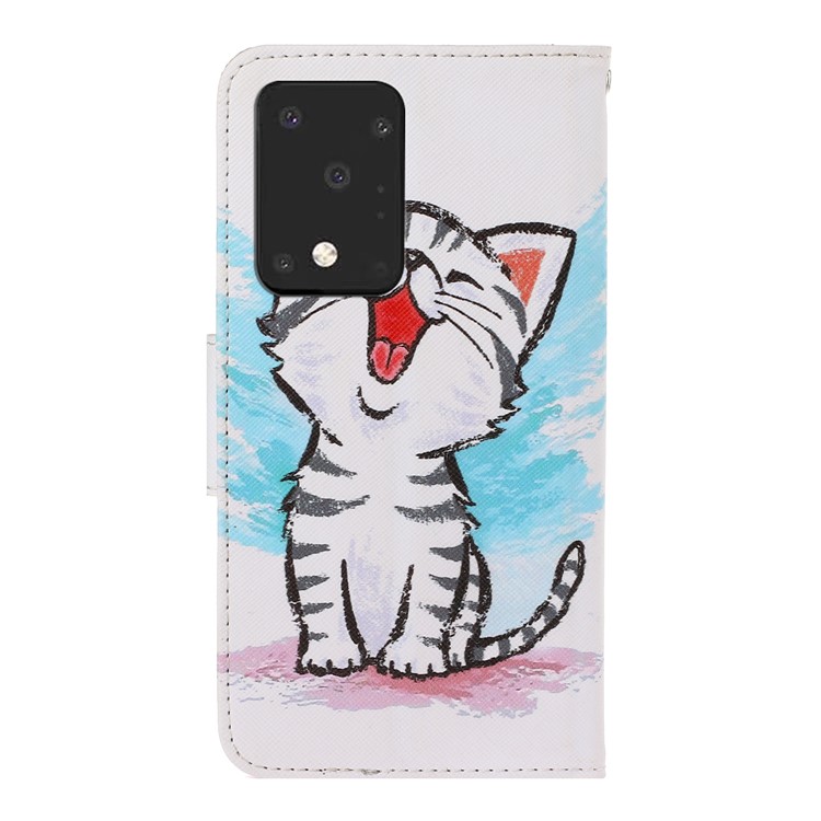 Pattern Printing Wallet Leather Protector Phone Shell Stand Case for Samsung Galaxy S20 Ultra - Cute Cat-2