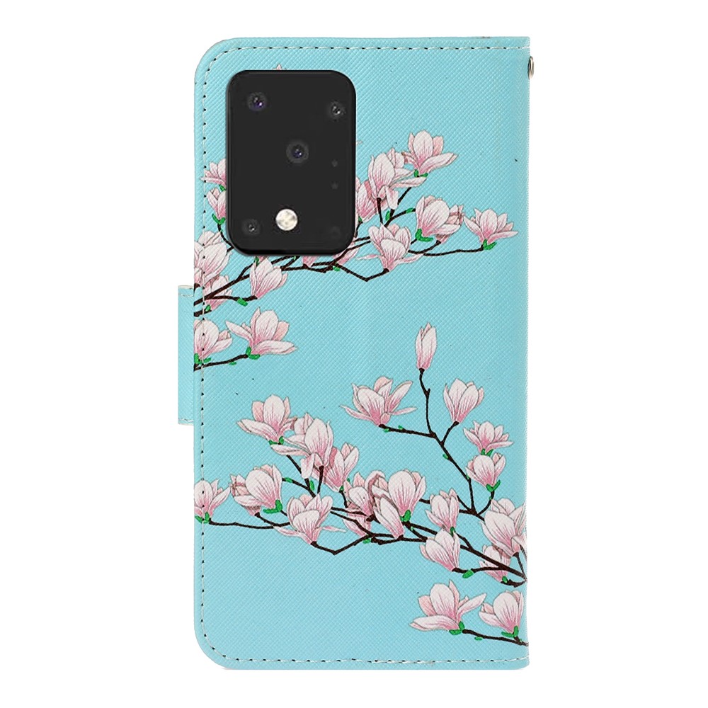 Pattern Printing Willet Protector Protector Phone Stand Case Para Samsung Galaxy S20 Ultra - Flor Vívida