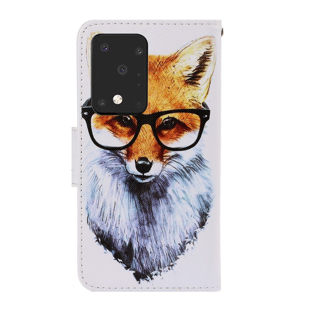 Pattern Printing Wallet Leather Protector Phone Shell Stand Case for Samsung Galaxy S20 Ultra - Fox-2