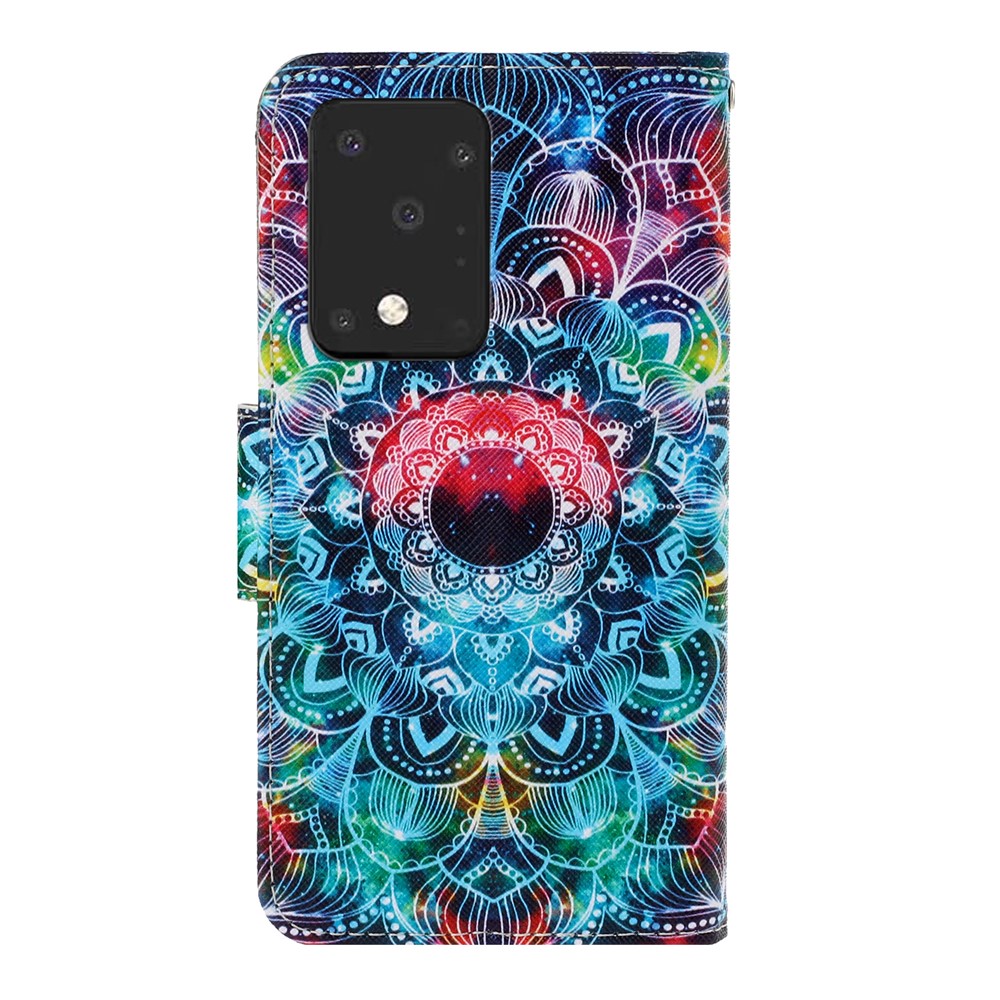 Pattern Printing Wallet Leather Protector Phone Shell Stand Case for Samsung Galaxy S20 Ultra - Mandala Flower-2