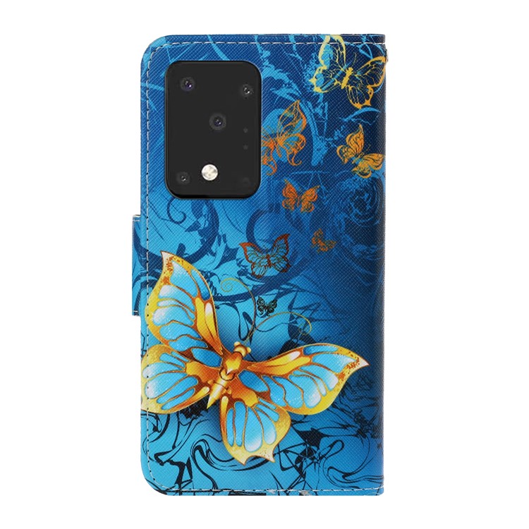 Pattern Printing Wallet Leather Protector Phone Shell Stand Case for Samsung Galaxy S20 Ultra - Butterfly-2