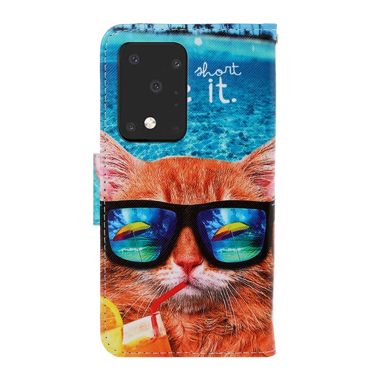 Pattern Printing Wallet Leather Protector Phone Shell Stand Case for Samsung Galaxy S20 Ultra - Cool Cat-2