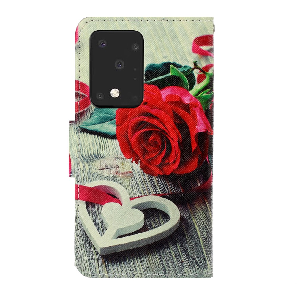 Pattern Printing Wallet Leather Protector Phone Shell Stand Case for Samsung Galaxy S20 Ultra - Rose-2