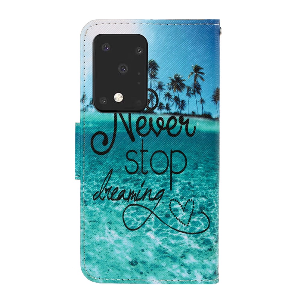 Pattern Printing Wallet Leather Protector Phone Shell Stand Case for Samsung Galaxy S20 Ultra - Never Stop Dreaming-2