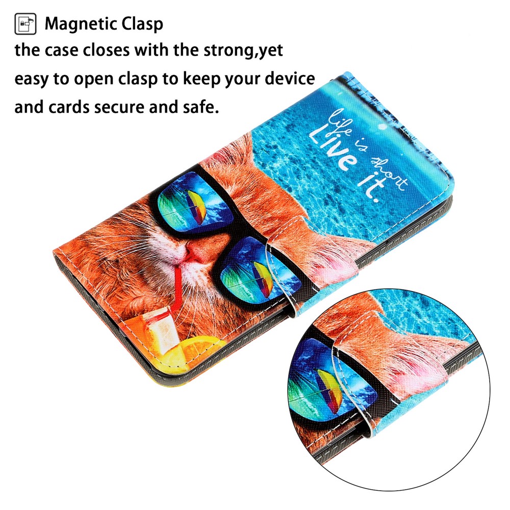 Pattern Printing PU Leather Wallet Phone Cover for Samsung Galaxy S20 4G/S20 5G - Cat with Glasses-3