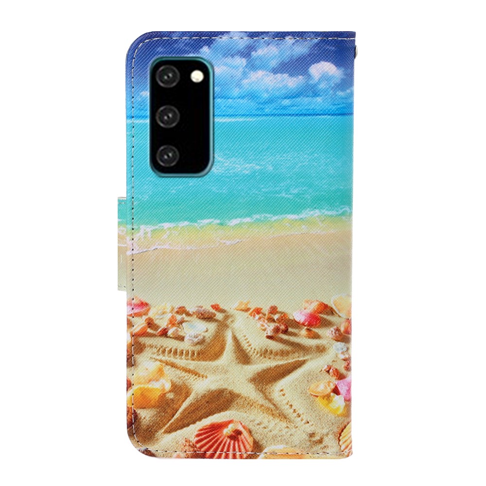 Pattern Printing PU Leather Wallet Phone Cover for Samsung Galaxy S20 - Beach-2