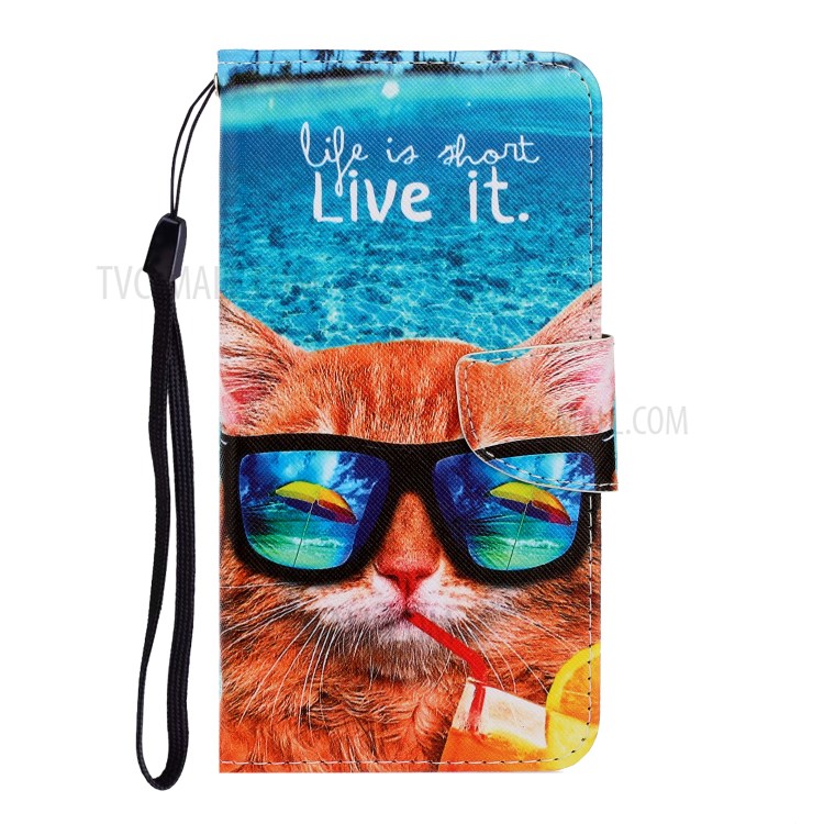 Pattern Printing PU Leather Wallet Phone Casing for Samsung Galaxy S20 Plus - Cat with Glasses-1