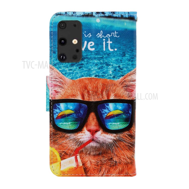 Pattern Printing PU Leather Wallet Phone Casing for Samsung Galaxy S20 Plus - Cat with Glasses-2