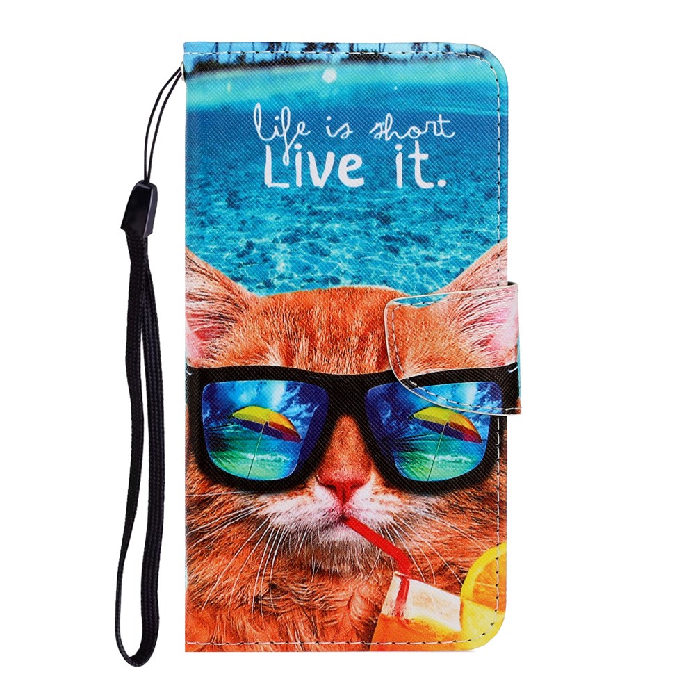 Pattern Printing Flip Leather Wallet Phone Shell for Samsung Galaxy A71 A715 - Cat with Glasses-1