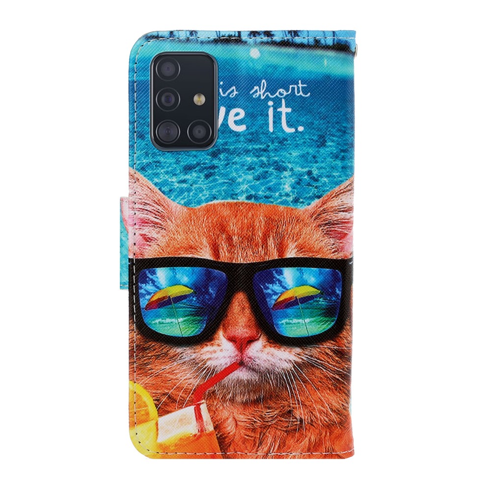 Pattern Printing Flip Leather Wallet Phone Shell for Samsung Galaxy A71 A715 - Cat with Glasses-2