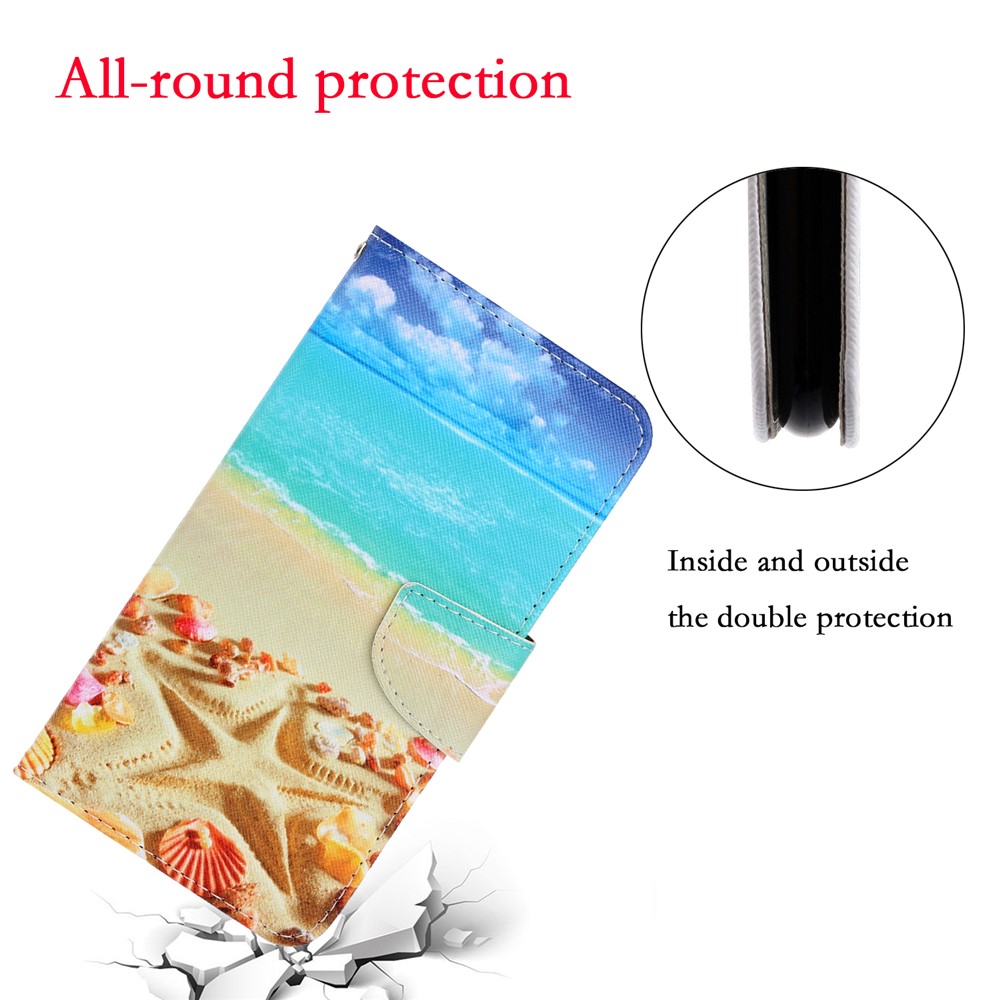 Padrão Flip Leather Wallet Phone Shell Para Samsung Galaxy A71 A715 - de Praia-4