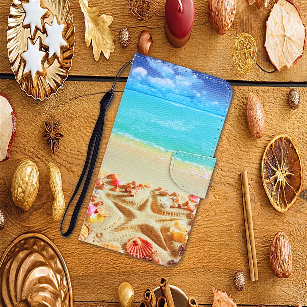 Padrão Flip Leather Wallet Phone Shell Para Samsung Galaxy A71 A715 - de Praia-5