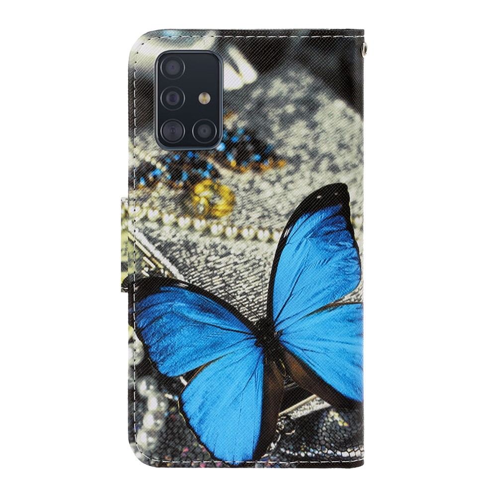 Pattern Imprenting Willet Stand Case Para Samsung Galaxy A51 - Mariposa Azul