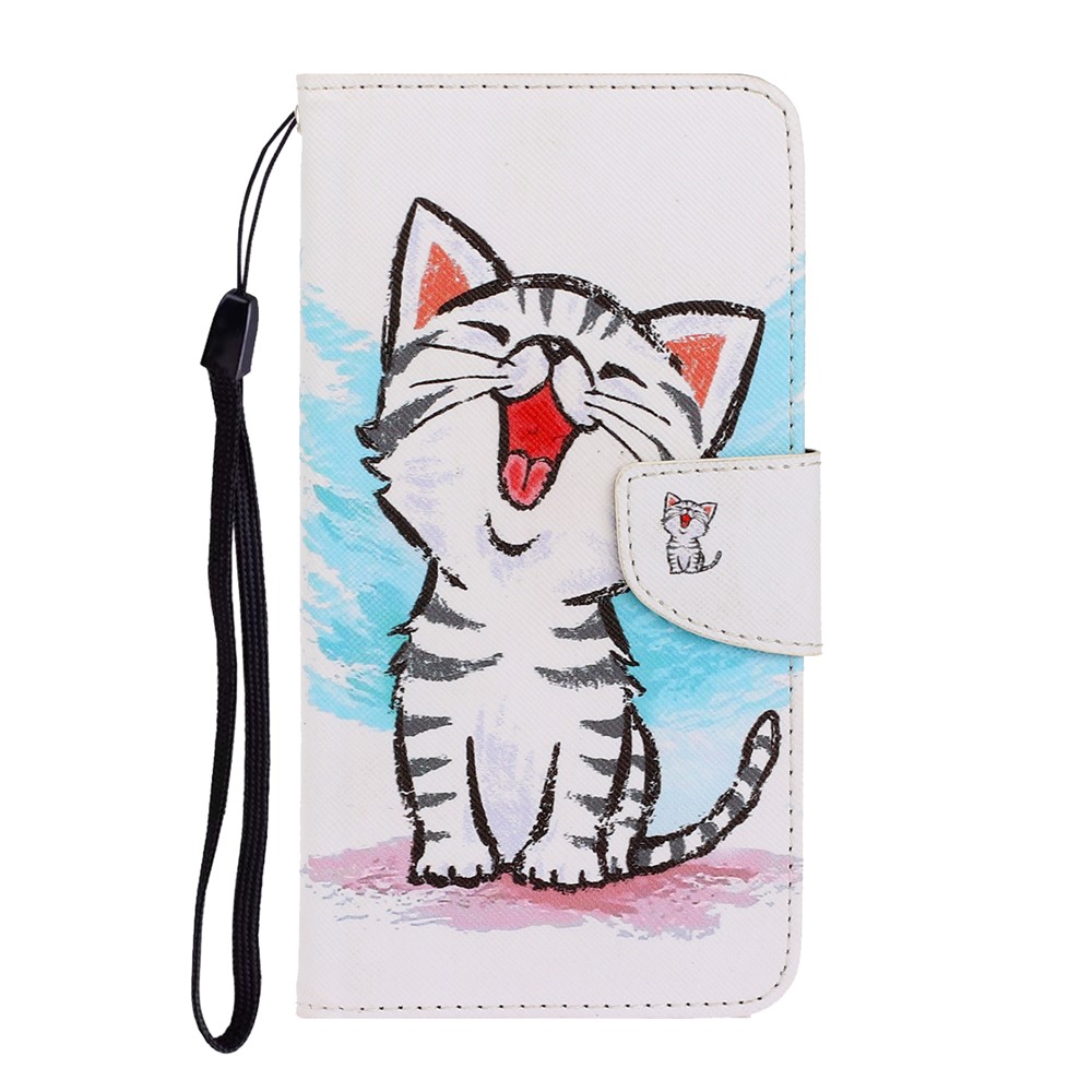 Musterdruck Brieftasche Lederstand Hülle Für Samsung Galaxy A51 - Fröhliche Katze