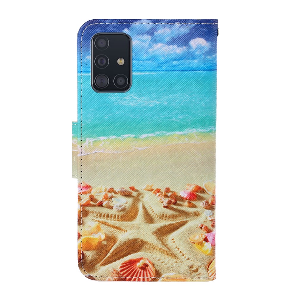 Pattern Printing Wallet Leather Stand Case for Samsung Galaxy A51 - Beach-2