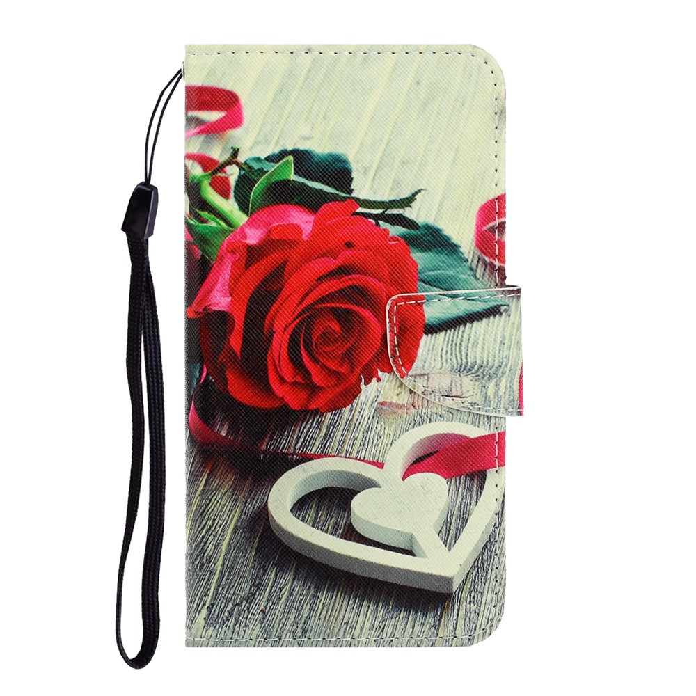 Pattern Printing Wallet Leather Stand Case for Samsung Galaxy A51 - Red Rose-1