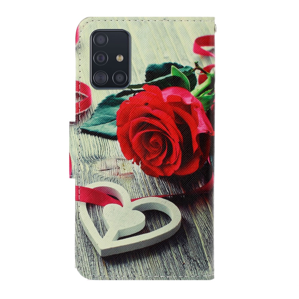 Pattern Printing Wallet Leather Stand Case for Samsung Galaxy A51 - Red Rose-2