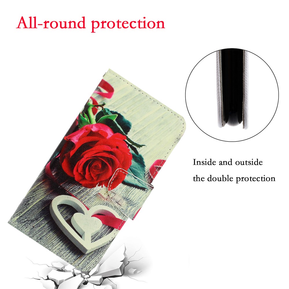 Pattern Printing Wallet Leather Stand Case for Samsung Galaxy A51 - Red Rose-4