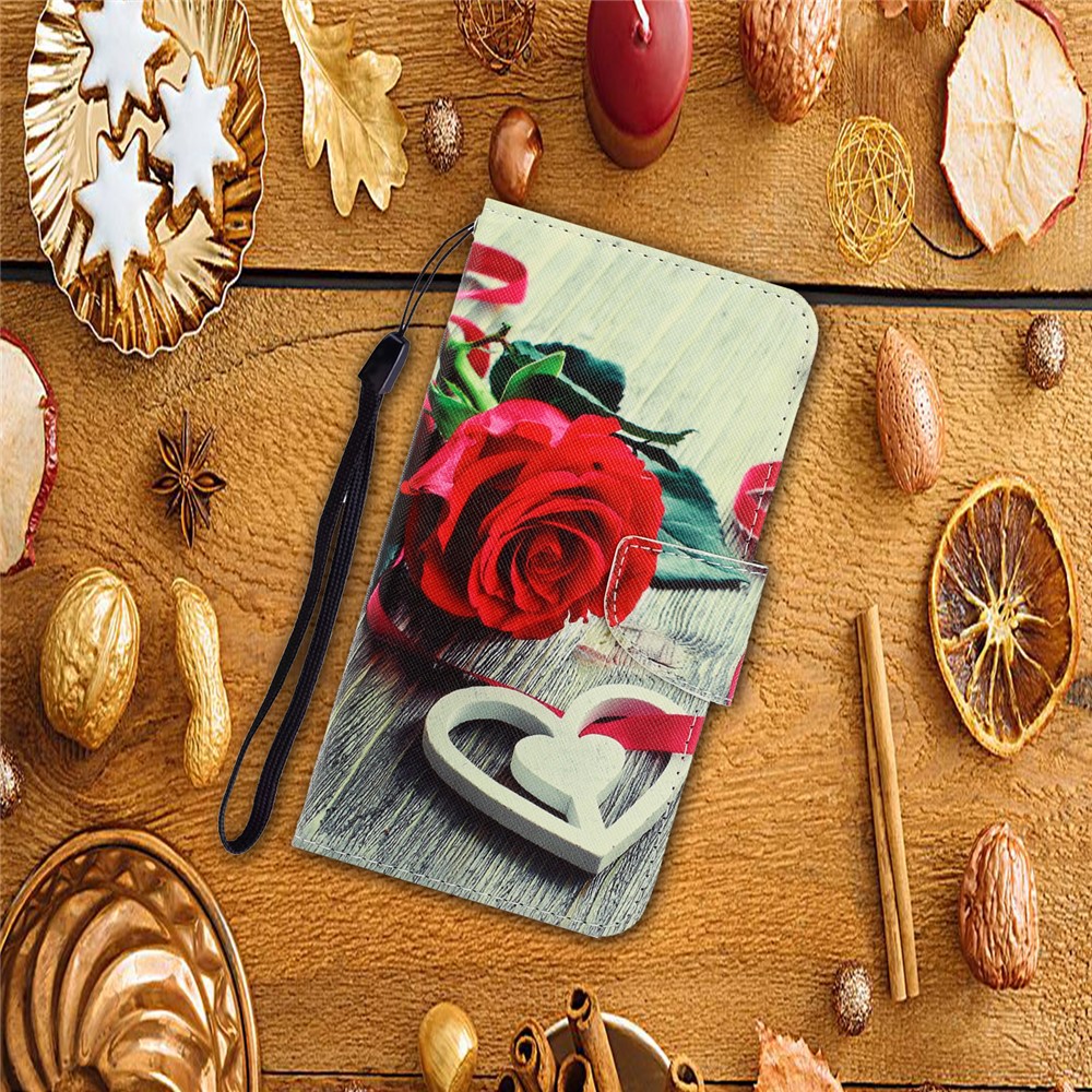 Pattern Printing Wallet Leather Stand Case for Samsung Galaxy A51 - Red Rose-5