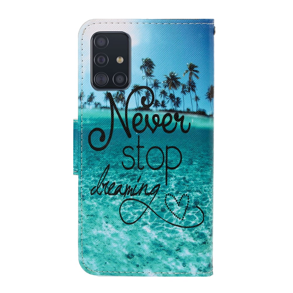 Pattern Printing Wallet Leather Stand Case for Samsung Galaxy A51 - Never Stop Dreaming-2