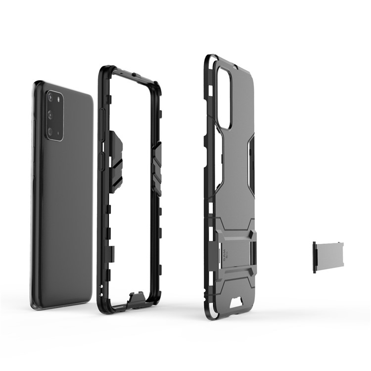 Plastic + TPU Hybrid Shell with Kickstand for Samsung Galaxy S20 Ultra - Black-4