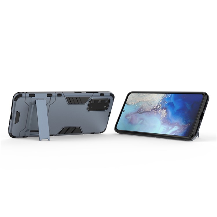 Plastic + TPU Hybrid Case Shell with Kickstand for Samsung Galaxy S20 - Dark Blue-4