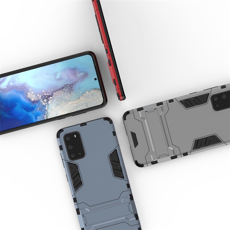 Plastic + TPU Hybrid Case Shell with Kickstand for Samsung Galaxy S20 - Dark Blue-6