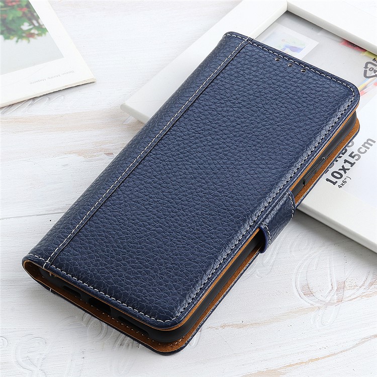 Litchi Skin Leather Wallet Stand Case for Samsung Galaxy A51 - Blue-9